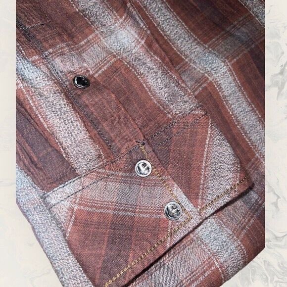 Ryan Michael Western Aztec Embroidered Long Sleeve Brown Snap Button Men’s XL - Picture 9 of 9